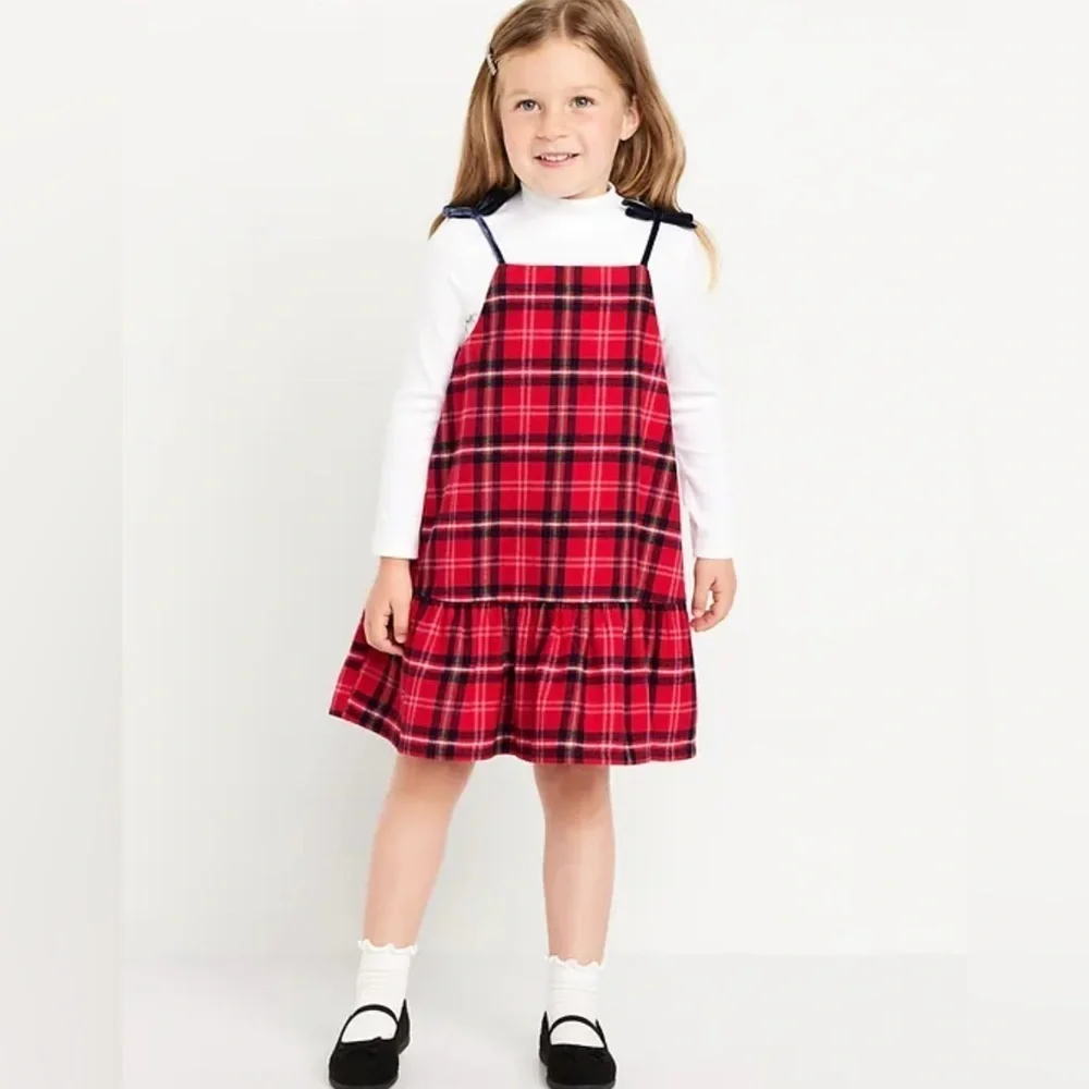 Ribbed Mock-Neck Top and Tie-Bow Ruffled Dress Set for Toddler Girls Size 4T